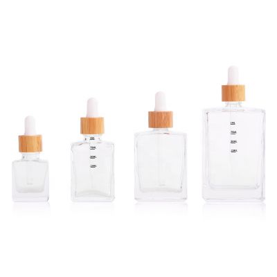 Square ClearGlassPipette Serum 30 50 100ml Essential Oil Rectangle Glass Dropper Bottles With Pipette For Cbd Oil