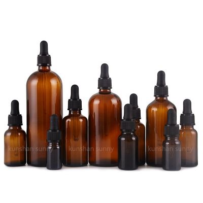 In stock amber CBD hemp oil Euro Essential Oil Glass Bottle with dropper Empty Glass Dropper Bottle cosmetic packaging
