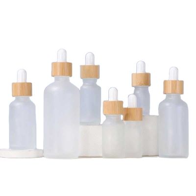 5ml~ 100ml Cosmetic Essential Hair Oil Bottles 30ml Cuticle Frosted Glass Dropper Bottle With Bamboo Lid Top For Cbd