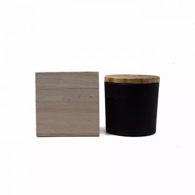 Matte black candle glass jar with wooden lid and box nature style candle container wholesale