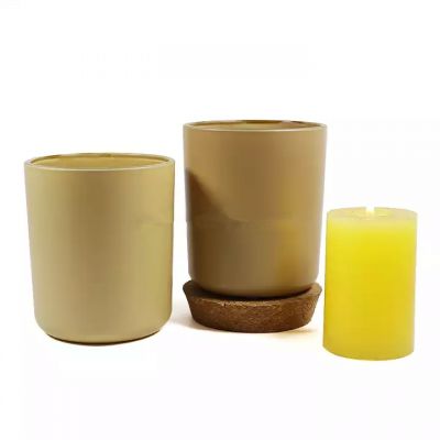 Beige color glass candle jar with sealed wood lid frosted 10oz candle vessel container wholesale