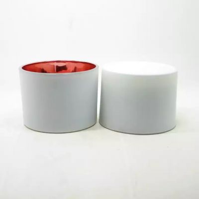 White frosted glass candle jar metallic rose gold electroplated candle holder
