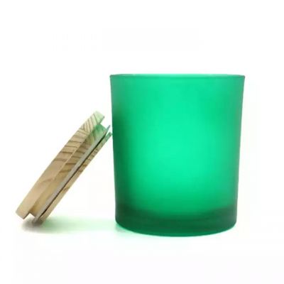10moq Designer Heat Resistant 8oz 10oz 12oz 14oz Green Frosted Home Decor Candle Glass Jar With Metal Lid