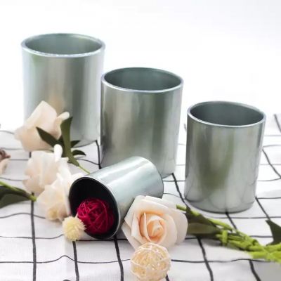 2oz 3oz 5oz wholesale luxury empty pearlized greyish green frosted glass candle jar set with woon lid 2022 custom size
