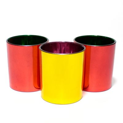 cylinder new style 8oz 10oz 12oz electroplating red yellow good quality empty glass candle jar for candle making in bulk
