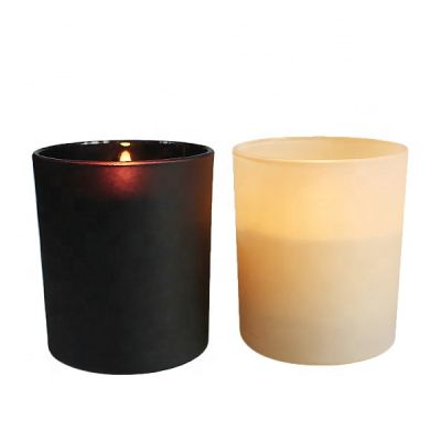 thick bottom cylinder matt black glass candle jar with wooden lid custom LOGO eco friendly candle vessel