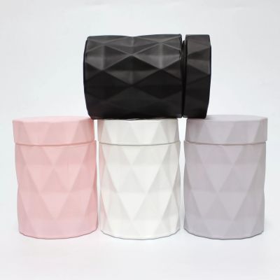 Factory short carved gel cut diamond design matt white pink black gray color wholesale glass candle jar for candle making