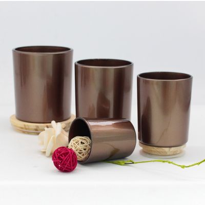 custom reusable various size dark amber brown glass candle jar with lid and giftbox packaging cheap candle holders