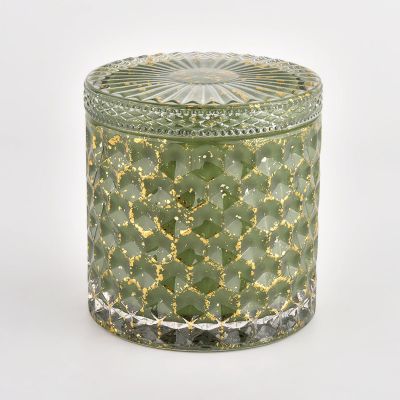 440ML glass red cylinder diamond effect candle holder with lids for wholesale