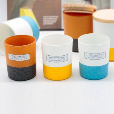 custom frosted matt white glass candle jars with bamboo lid multiple color glass candle jars