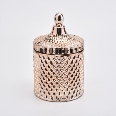 12OZ-14OZ Wholesale diamond effect black glass candle vessel with lids for wedding