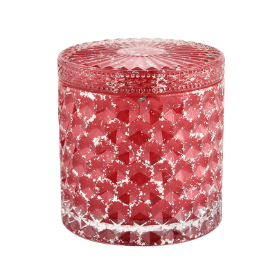 Custom mark red glass shinning glass candlestick home decoration candle jar with lids