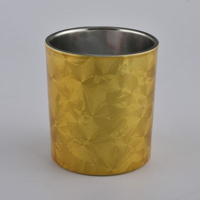 10oz Cylinder 300ml gold outside cylinder glass candle jar in bulk with low MOQ