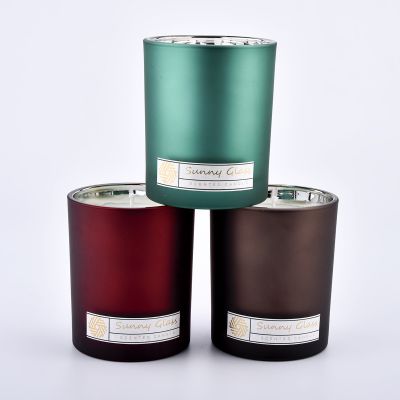Spray customize color 8oz 10oz electroplating inside glass candle jar for wholesale