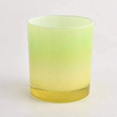 Popular gradient yellow and green color on 300ml glass candle jar for home deco