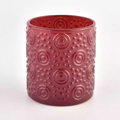Newly design red glass candle jar with luxury circle in bulk