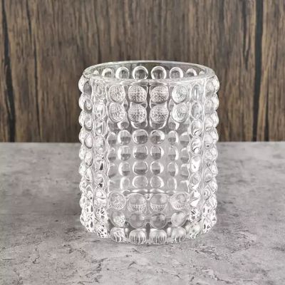 clear unique votive diamond embossed pattern glass candle vessel