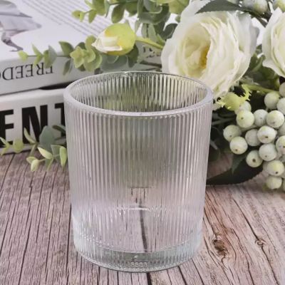 Round Vertical Stripes Candle Clear Glass Jar Wholesale