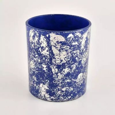 Decorative white printing dust and blue candle vessels bulk suppliers