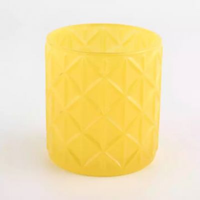 Custom Decorative Gift Diamond Yellow Glass Candle Vessel