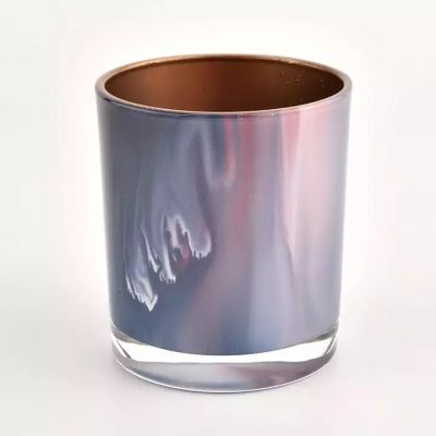 purple marble glass candle containers with copper inside