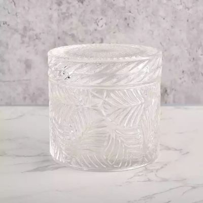luxury emboss glass candle jars with lids wholesale