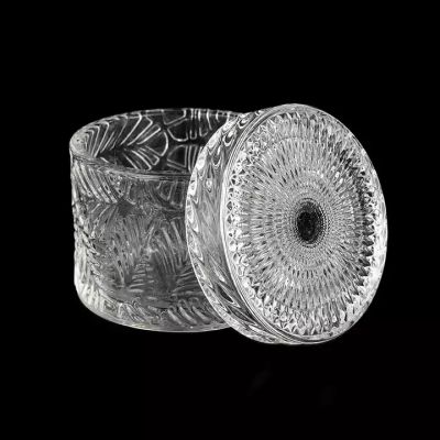 Newly luxury 240ml leaf and flower effect glass candle jar with lids for supplier