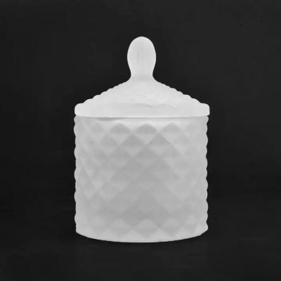 Luxury frost white delicate glass candle jar with glass lids Wholesale