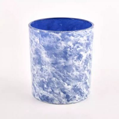 snow effect blue and white 300ml glass candle holder for wholesale