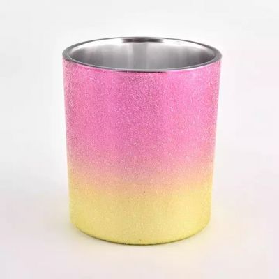 pink and yellow color glass candle holders with dot effect sand effect