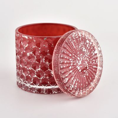 10oz 12oz red color with shinning effect cylinder glass candle jar with lids