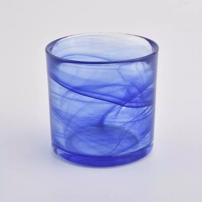 Hot sale 157ml luxury blue cylinder color material glass candle holder