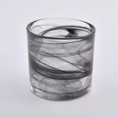 Luxury black color material cylinder glass candle holder for wholesale