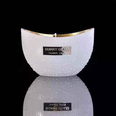 Luxury white and electroplating boat shape glass candle holder for wholesale