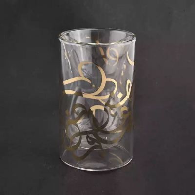 160ml cylinder handmade blue decal on the glass candle holder for wholesale