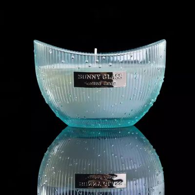 350ML popular blue color boat shape glass candle holder