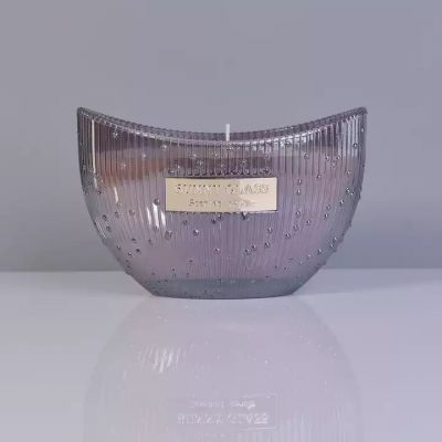 350ML luxury purple boat shape glass candle holder in bulk