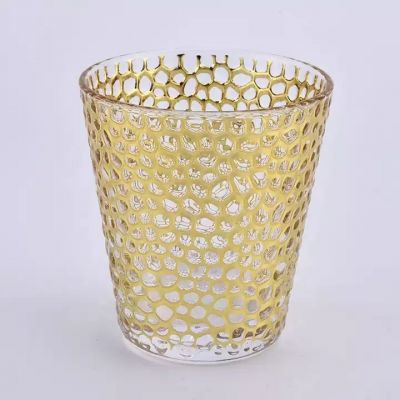 Luxury Custom Empty Candle Holder Metal Gold Color Glass Candle Jars