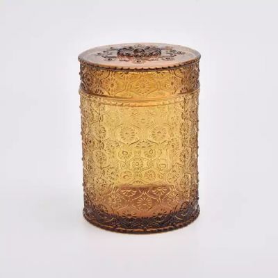 Popular luxury amber wholesale glass candle holder with lids for candle making