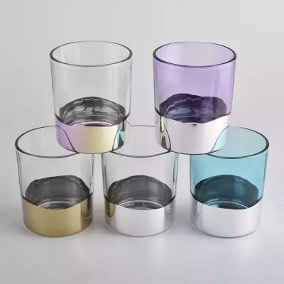 colorful glass candle container, glass jars with electroplated bottom