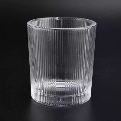 350ML vertical stripe cylinder glass candle holder for wholesale