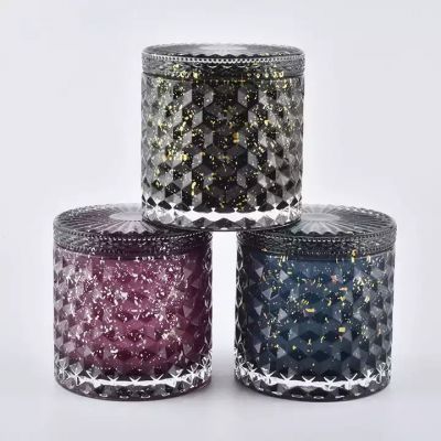 440ml cylinder diamond effect black glass candle vessel with lids for wholesale