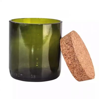 Custom 300ml round green candle container glass candle jar with wooden lid