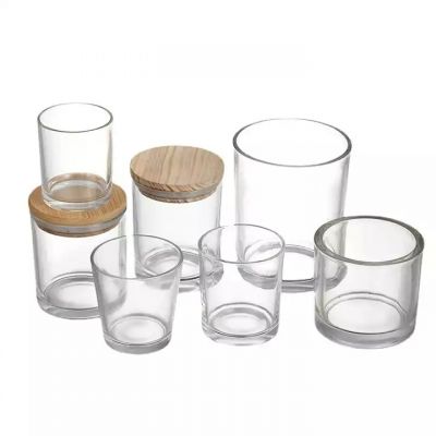 wholesale round clear Glass candle container Decorative glass candle jars with wooden lids