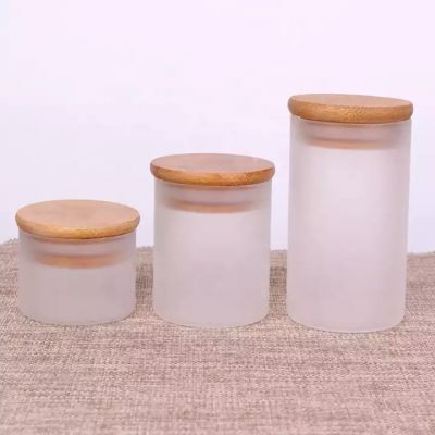 empty 3oz borosilicate glass round soy candle frosted jar with bamboo lid
