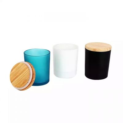 wholesale 200ml 7oz candle container glass candle jar with lid green frosted candle jars