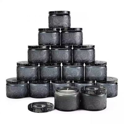 hot sell 4oz 120ml different color available empty glass candle jar with embossed logo with metal lid