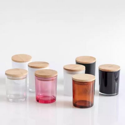 Wholesale custom empty 6 OZ glass scented candle jars vessels containers cup for making candles with bamboo wooden lid