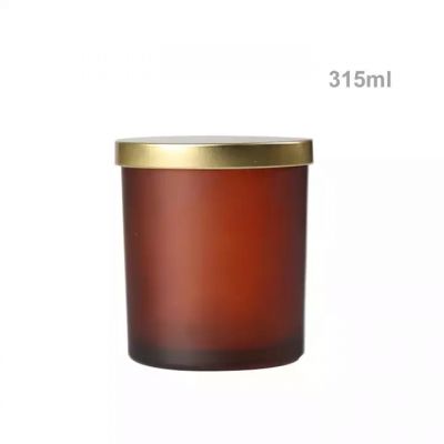 empty 10oz 300ml frosted amber candle vessel glass tumblers candle jars for candle making with metal lid