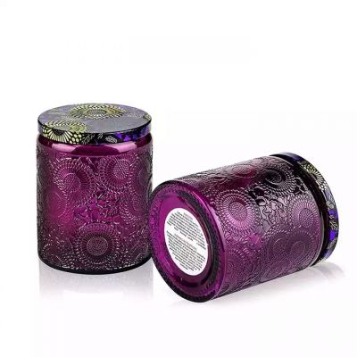 Wholesale 4oz 8oz 10oz 16oz empty embossed glass candle container holder for home decor cadles making